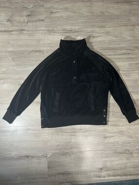 Yogalicious Black Velour Zip-Up Sweatshirt with Snap Placket